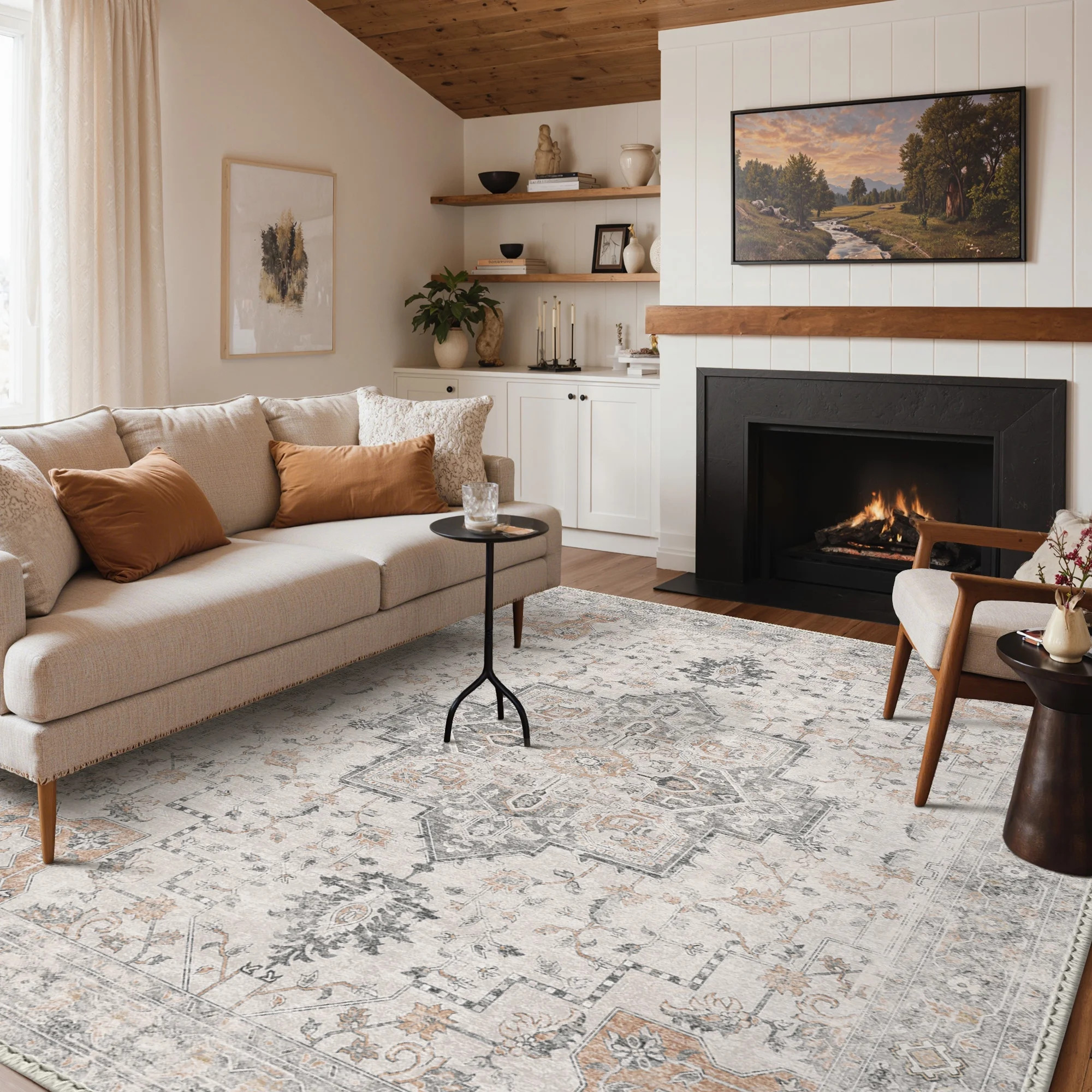 KUETH Modern Area Rug 8x10, Machine Washable Rugs for Living Room, Non Slip Carpet Printed, Low P... | Walmart (US)