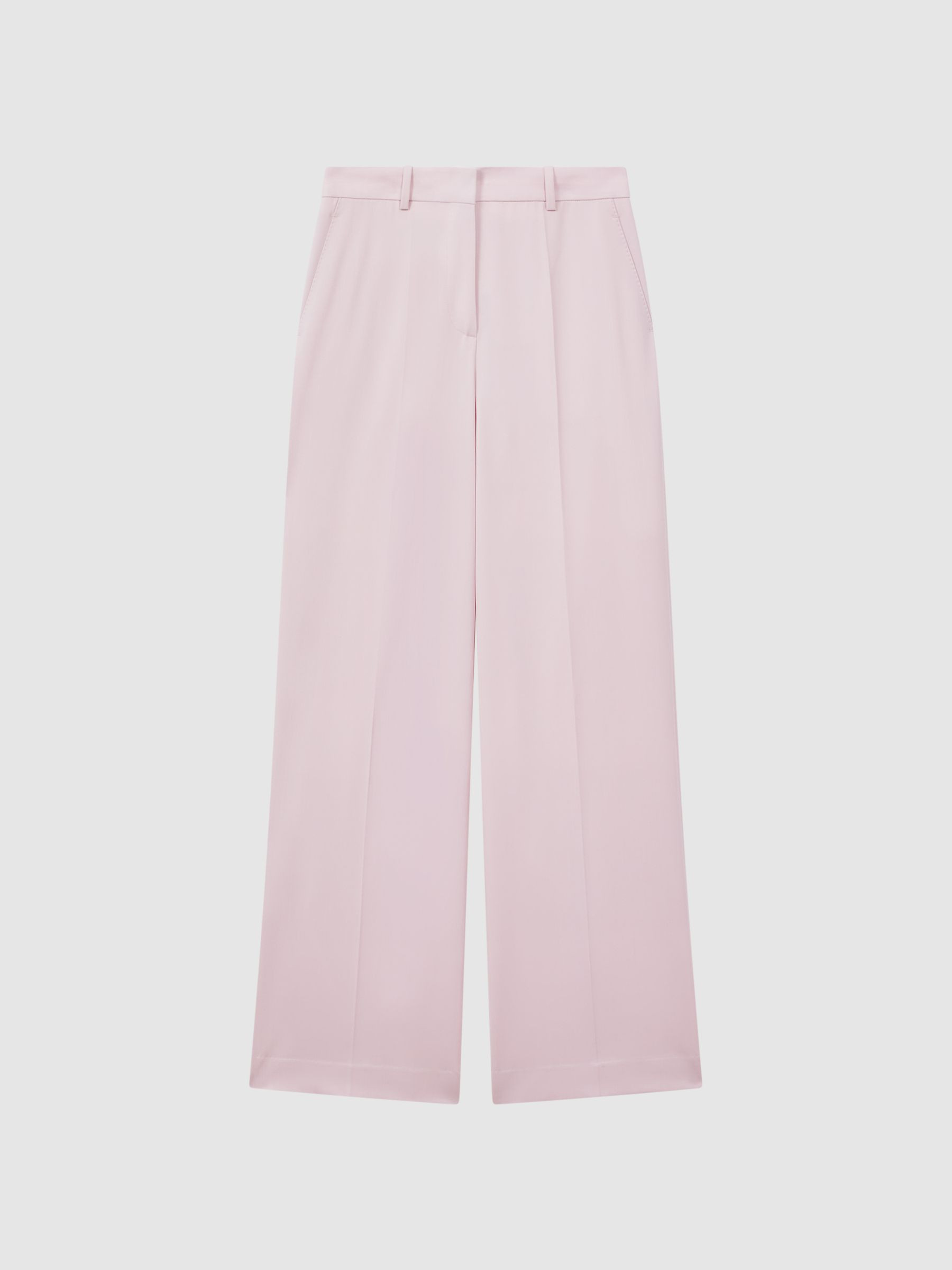 Reiss Wool Blend Mid Rise Wide Leg Trousers in Pink - REISS | Reiss UK