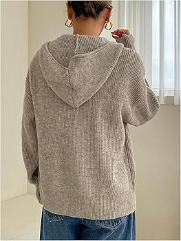 SOLY HUX Zip Up Cardigan for Women Hooded Cardigan Sweater Knitted Drop Shoulder Fall Clothes Win... | Amazon (US)