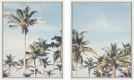 Kate and Laurel Sylvie Coastal Coconut Palm Tree Beach Framed Canvas Wall Art Set by The Creative... | Amazon (US)