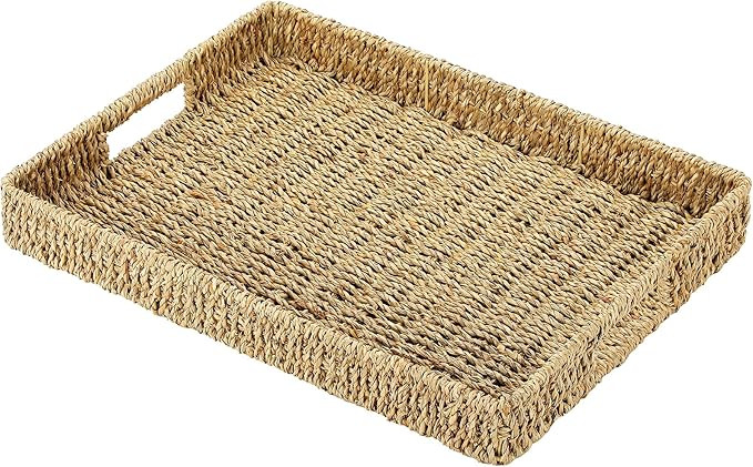 MaxGear Rectangle Woven Serving Tray with Handles，Handmade Seagrass Serving Trays Decor，Natur... | Amazon (US)