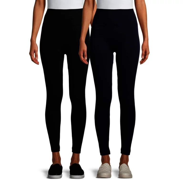 Feathers Women's and Women's Plus Size High Waisted Fleece Leggings, 26” Inseam, 2-Pack | Walmart (US)