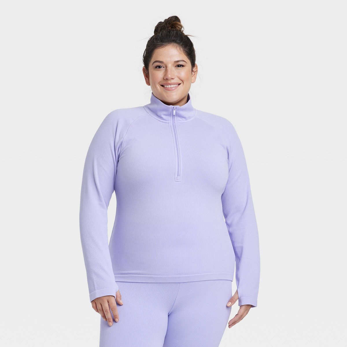 Women's Rib Long Sleeve 1/2 Zip Top - All In Motion™ Lilac Purple 1X | Target