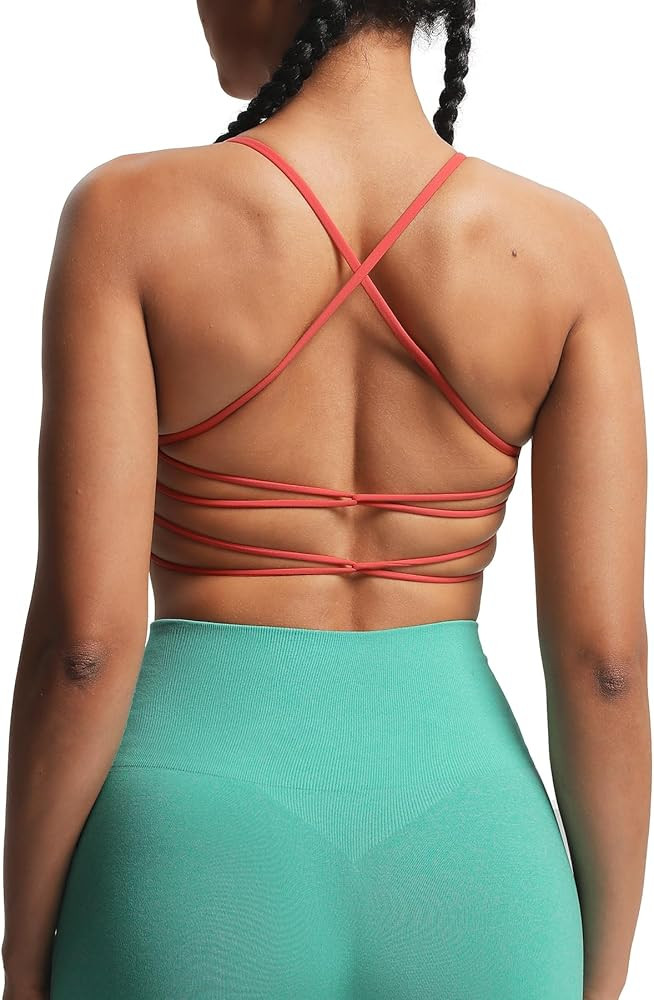 Aoxjox Women's Workout Sports Bras Fitness Julie Crossback Thin Straps Low Impact Bra Yoga Crop T... | Amazon (US)