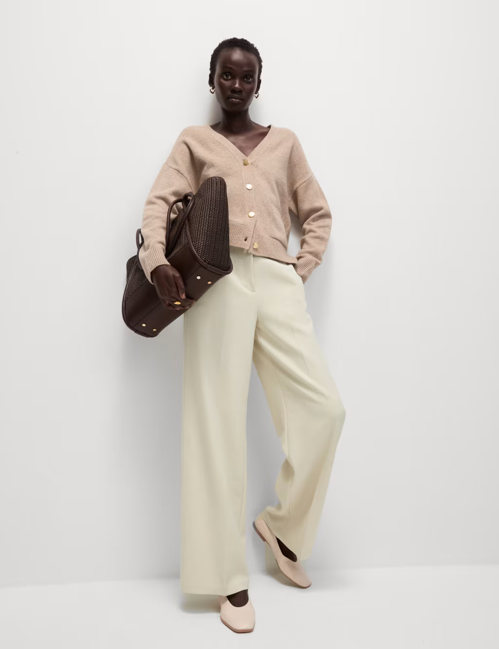 Crepe Tab Detail Wide Leg Trousers | Marks & Spencer (UK)