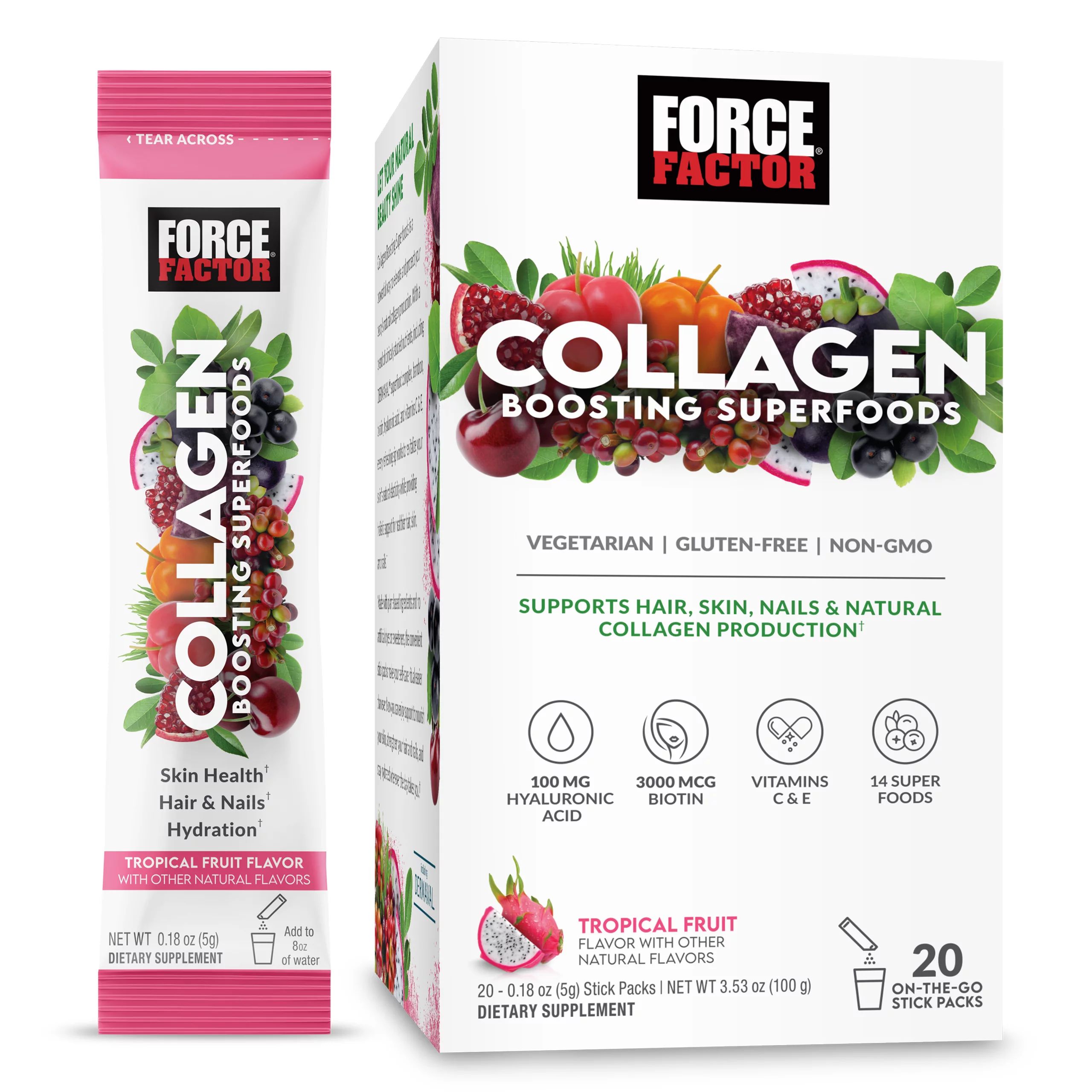 Force Factor Collagen Boosting Superfoods with Biotin, Hyaluronic Acid, Bamboo, and Hair, Skin, a... | Walmart (US)