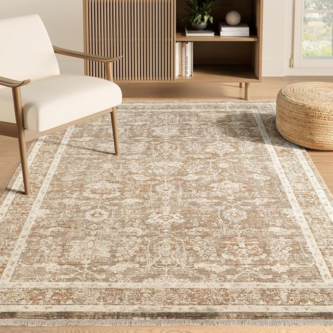 Abani Oriental & Vintage Area Rug - 6'x9' Brown Rectangle Rug for Living Room & Bedroom - Alara V... | Amazon (US)