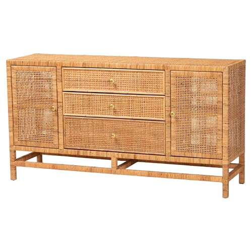 bali & pari Vivan Natural Rattan Storage Cabinet, 3-Drawer, 4-Shelf, Honey | Amazon (US)