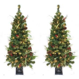 Home Accents Holiday 5 ft. Pre-Lit LED Woodmoore Artificial Christmas Tree with 70 Warm White Lig... | The Home Depot