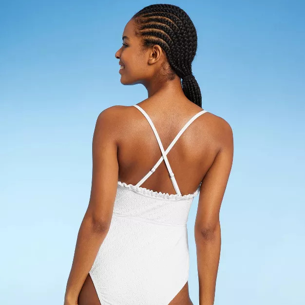 Women's Florence Ruffle Edge Eyelet One Piece Swimsuit - Sea Angel White | Target