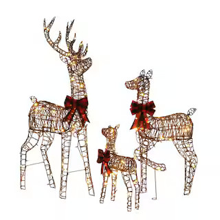 60 in. Rattan Lighted Reindeer Family Christmas Outdoor Indoor Decorations | The Home Depot