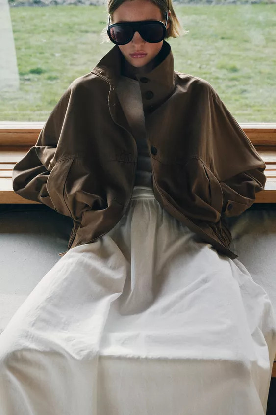 HIGH NECK JACKET WITH ELASTICATED HEM | Zara UK