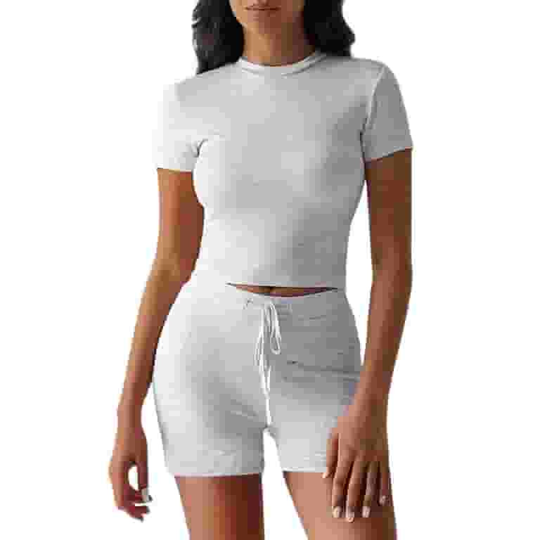 Women'S Summer 2 Piece Outfits Skinny Shorts Tracksuit Sets White Flowers&Gray XL | Walmart (US)