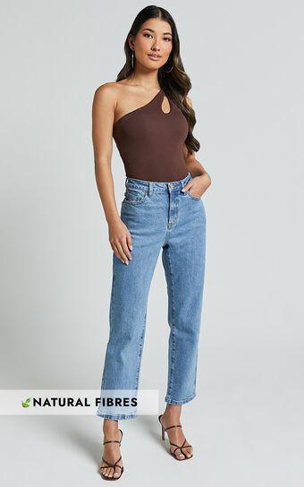 Chandler Jeans - High Waisted Crop Straight Jeans in Mid Blue Wash | Showpo (ANZ)