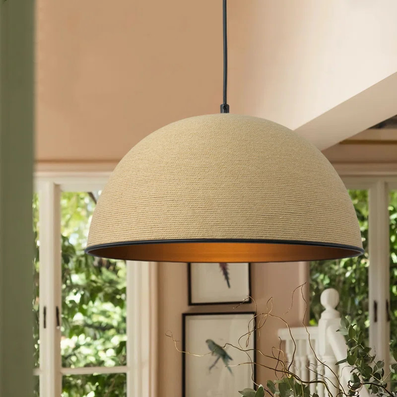 Ivy Bronx Markeice 1-Light Rustic Single Dome Kitchen Island Pendant Light Hand Woven Chandelier ... | Wayfair North America