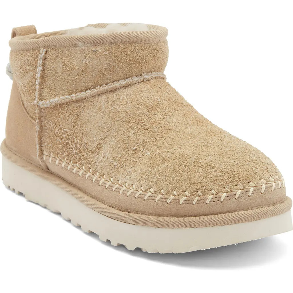 UGG® Classic Ultra Mini Biarritz Genuine Shearling Lined Bootie in Mustard Seed at Nordstrom Rack, Size 7 | Nordstrom Rack