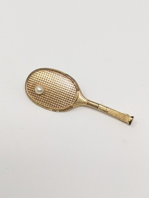 Vintage Gold Tone Tennis Racquet Brooch With Pearl | eBay UK