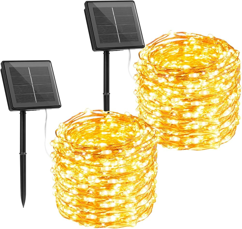 Brightown Solar String Lights, 2 Packs Total 66Ft 200 LED Solar Fairy Lights with 8 Modes, Waterp... | Amazon (US)