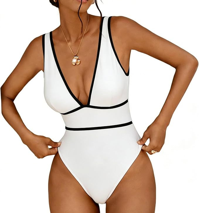 Sexybody Womens Plunge V Neck One Piece Swimsuit Modest Slimming Bathing Suit Tummy Control Swim ... | Amazon (US)