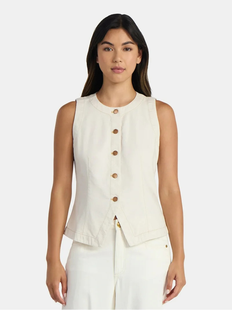 Time and Tru Women's Button Up Denim Vest, Sizes XS-XXXL | Walmart (US)