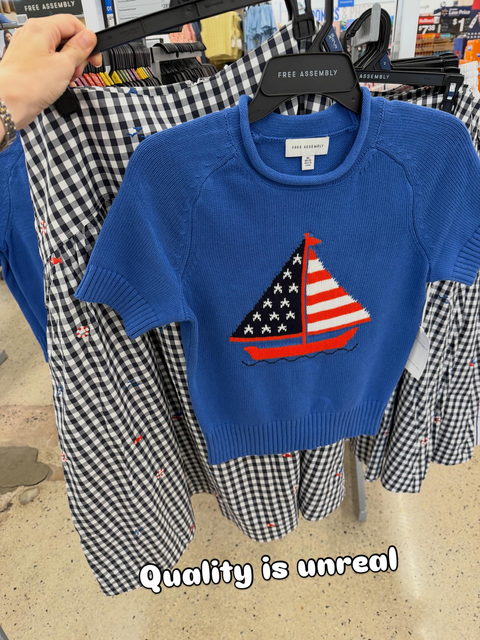 Short sleeve graphic sweatshirt with red white blue Stars and Stripes sailboat, Americana July 4 outfit idea summer, preppy coastal chic