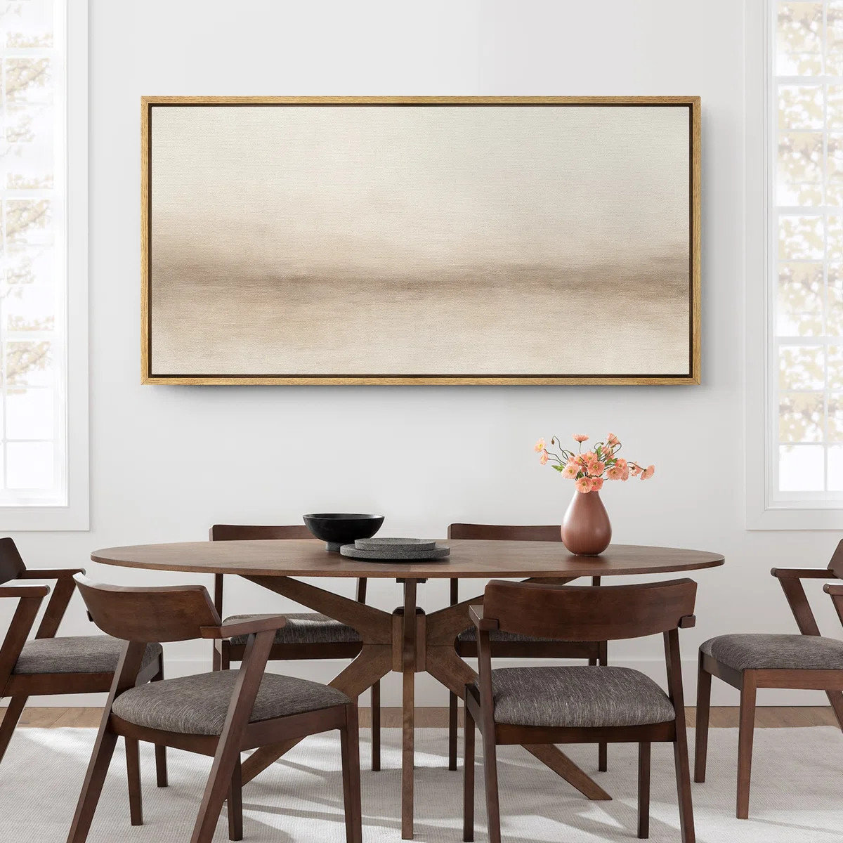 Large Framed Canvas Print Wall Art - Beige Abstract Landscape Print for Modern Neutral Home Decor | Wayfair North America