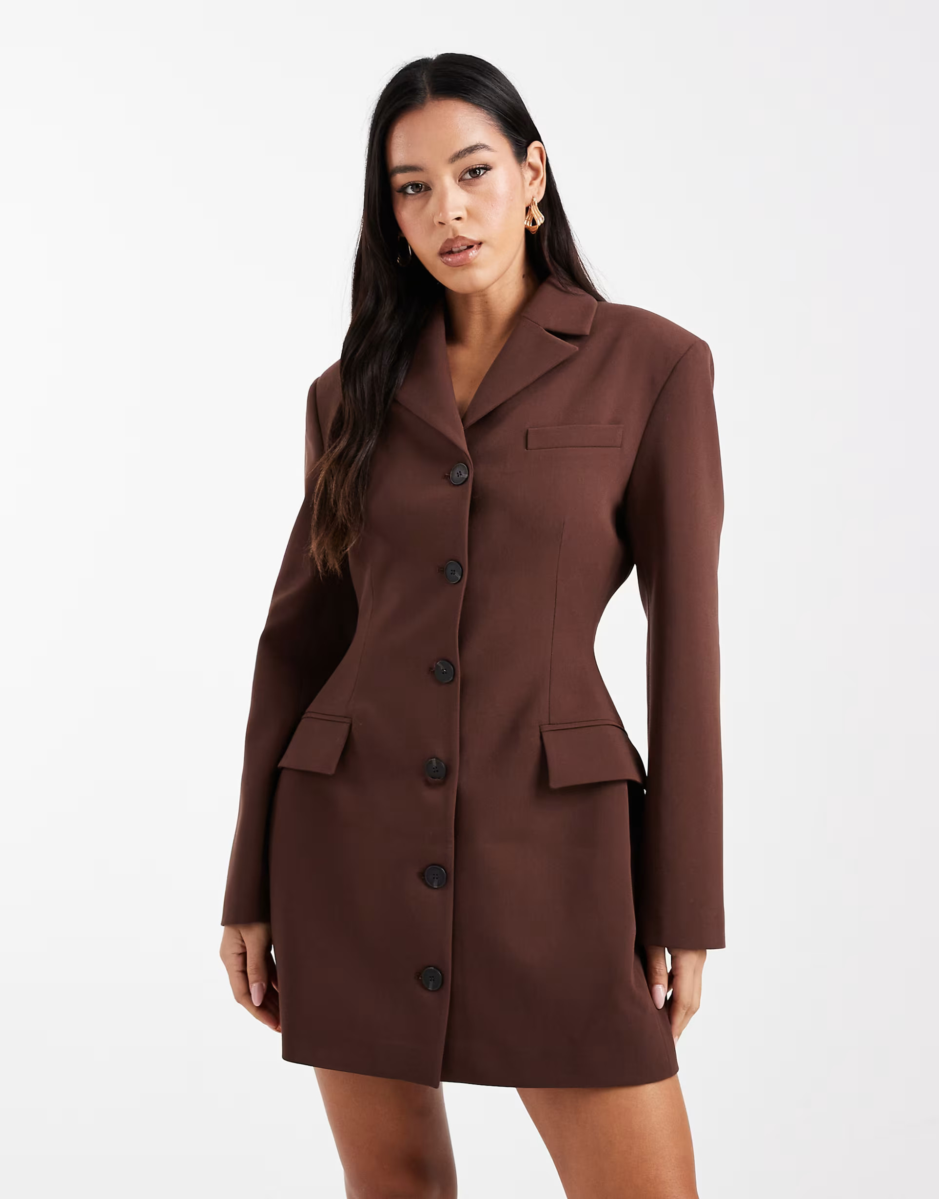 ASOS DESIGN cinch blazer mini dress in chocolate brown | ASOS (Global)