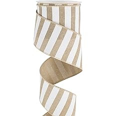 MEEDEE Burlap Ribbon with White Stripe Burlap Ribbon 2.5 Inch Wired Ribbon for Cakes Gift Basket ... | Amazon (US)