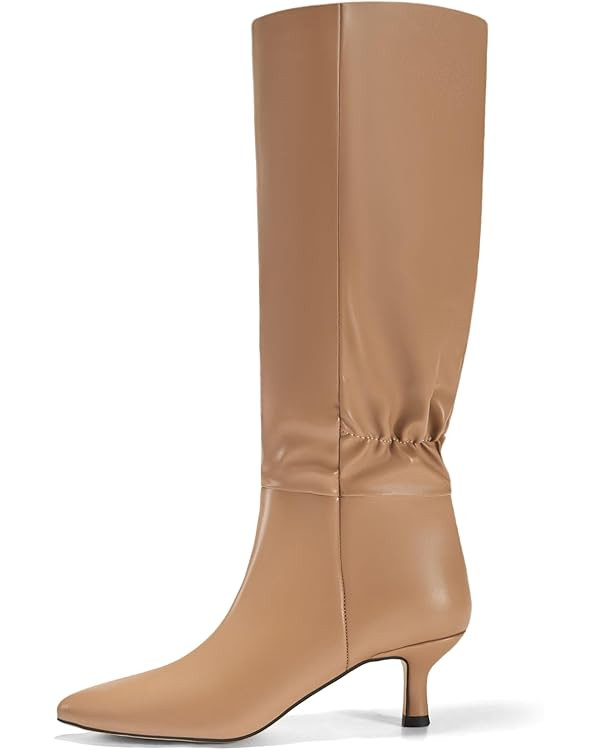 Coutgo Womens Kitten Heel Knee High Boots Pointed Toe Tall Boots Pull On Winter Dress Long Boot S... | Amazon (US)