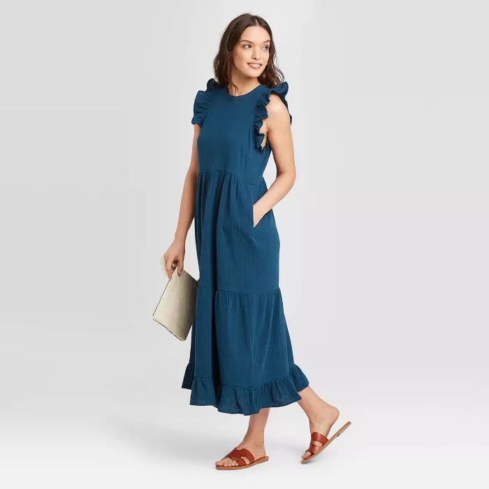 Women's Sleeveless Crewneck Tiered Ruffle Midi Dress - Universal Thread™ | Target