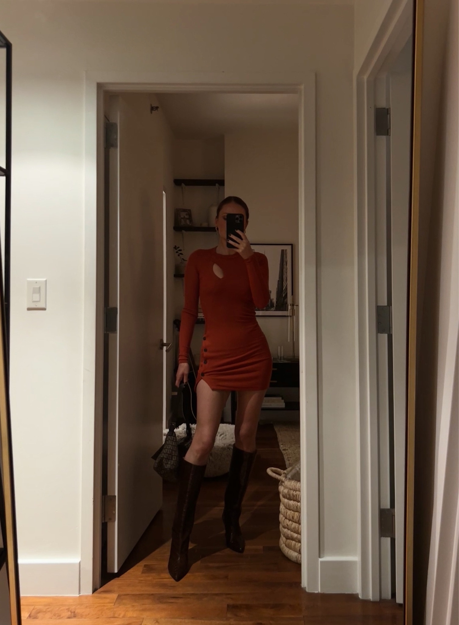 Girls night out outfit - Burnt orange long sleeve knit dress 

#LTKHoliday