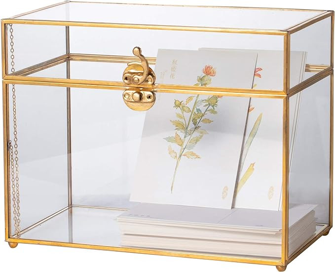 NCYP 9.9" Glass Card Box Large Geometric Terrarium Gold Handmade Brass Vintage Rectangle Shape wi... | Amazon (US)