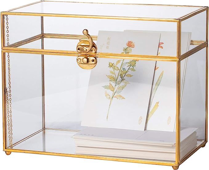 NCYP 9.9" Glass Card Box Large Geometric Terrarium Gold Handmade Brass Vintage Rectangle Shape wi... | Amazon (US)