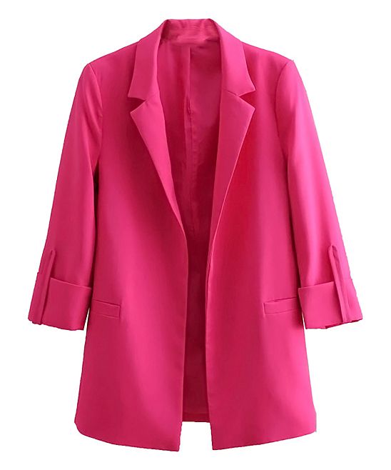 Evia Women's Blazers Pink - Pink Roll-Tab Sleeve Open Blazer - Women | Zulily