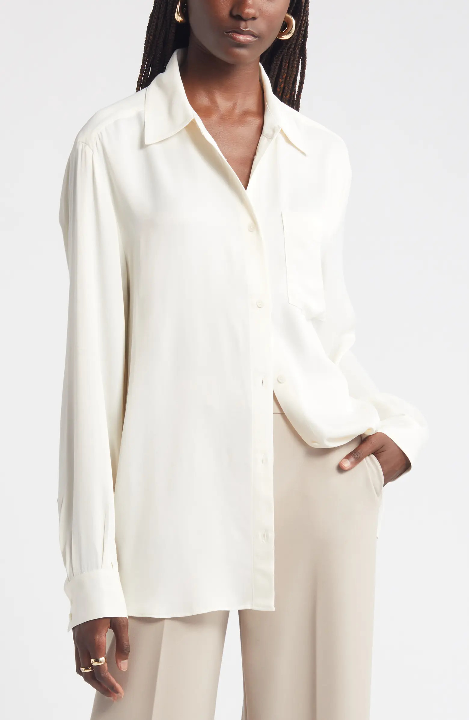 Nordstrom Bishop Sleeve Satin Button-Up Shirt | Nordstrom | Nordstrom