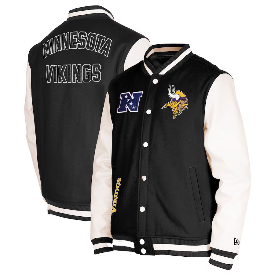 Men's Minnesota Vikings  New Era Black Third Down Varsity Full-Snap Jacket | NFL Shop