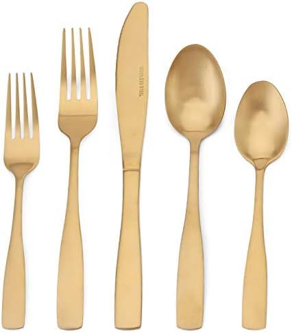 Matte Gold Silverware Set, 20-Piece Stainless Steel Flatware set, Tableware Cutlery Set Service f... | Amazon (US)