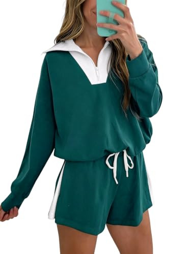 Fisoew Womens 2 Piece Outfits Quarter Zip Sweatshirt Shorts Sets Sweatsuits | Amazon (US)