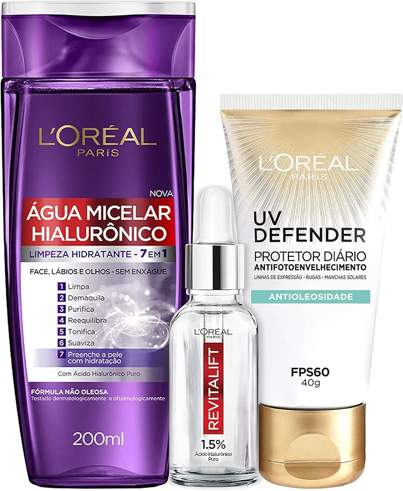 Kit L'Oréal Paris: Água Micelar + Sérum + UV Defender Antioleosidade | Amazon (BR)