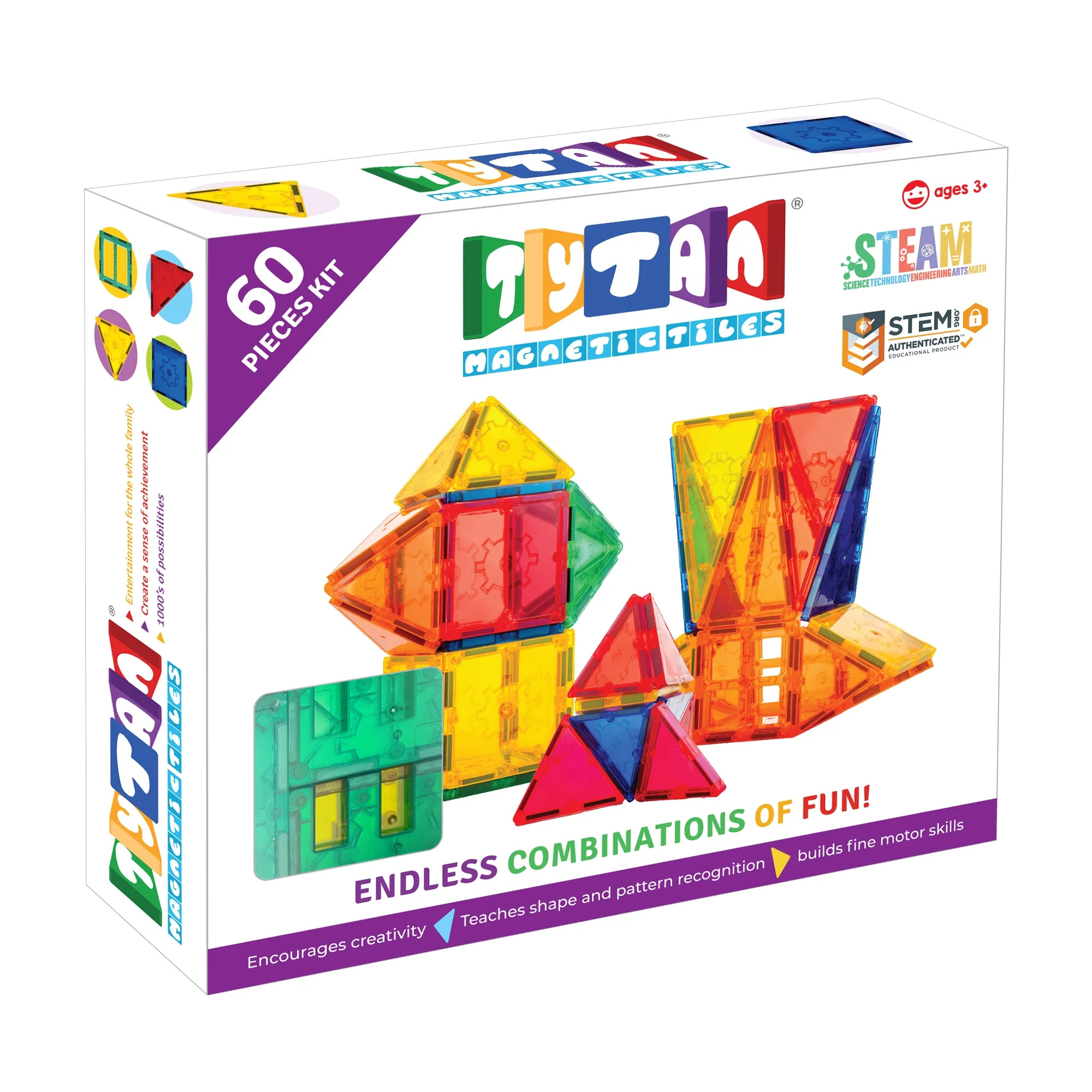 Tytan Tiles Magnetic Toy Tiles, 60 Pieces | Ages Children to Adult 3+ | Walmart (US)