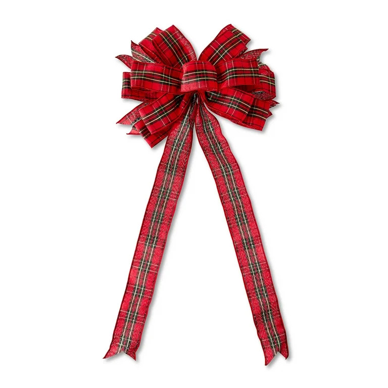 Red Plaid Decorative Christmas Bow, 13.5 in x 31 in, by Holiday Time | Walmart (US)