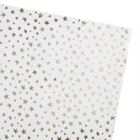 Jumbo White With Gold Star Holiday Wrapping Paper Roll | World Market