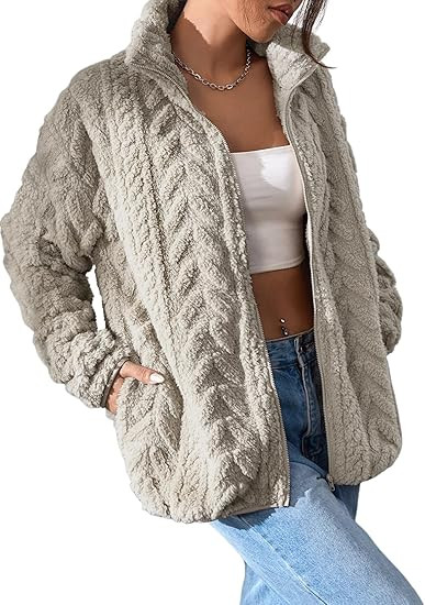 Dokotoo Winter Fleece Jacket for Women Oversized Zipper Up 2024 Stand Collar with Pockets Baggy C... | Amazon (US)