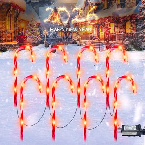 8 Pack Christmas Decorations Outdoor, Super Bright Christmas Candy Cane Lights Waterproof with 8 Lighting Modes & Memory Function, Plug in Pathway Light for Outside Party Garden Yard Patio Xmas Decor | Amazon (US)