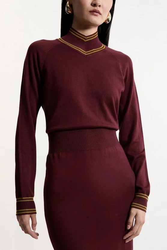 Viscose Blend High Neck Knit Mini Dress | Karen Millen UK + IE + DE + NL