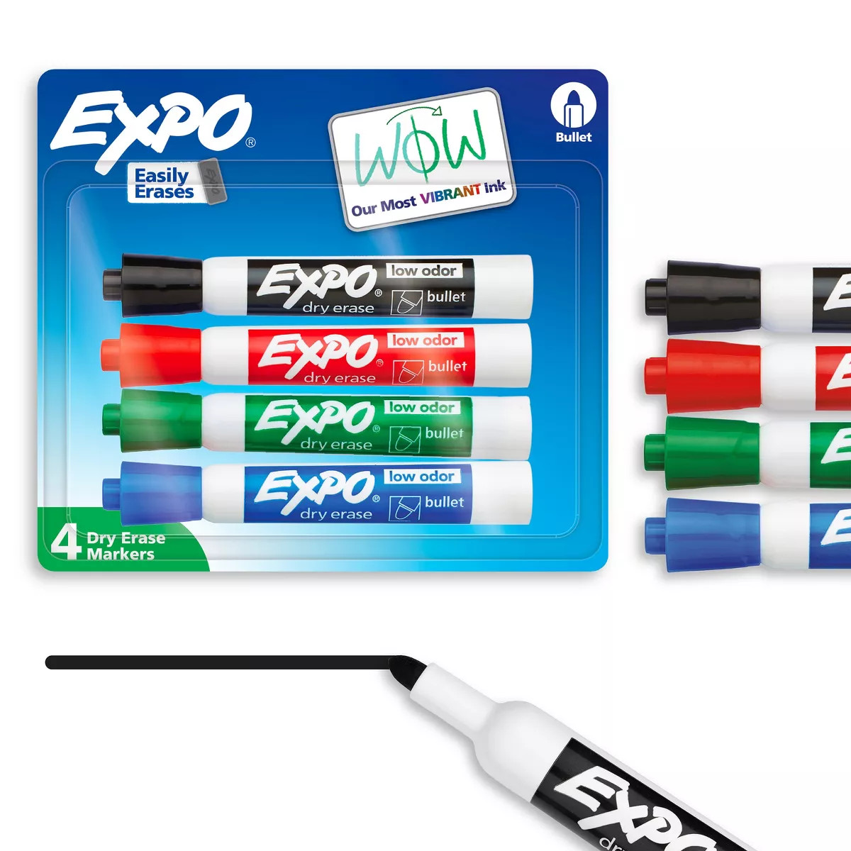 Expo 4pk Dry Erase Markers Bullet Tip Multicolored: Bold Whiteboard Markers for Office & Art, 18+... | Target