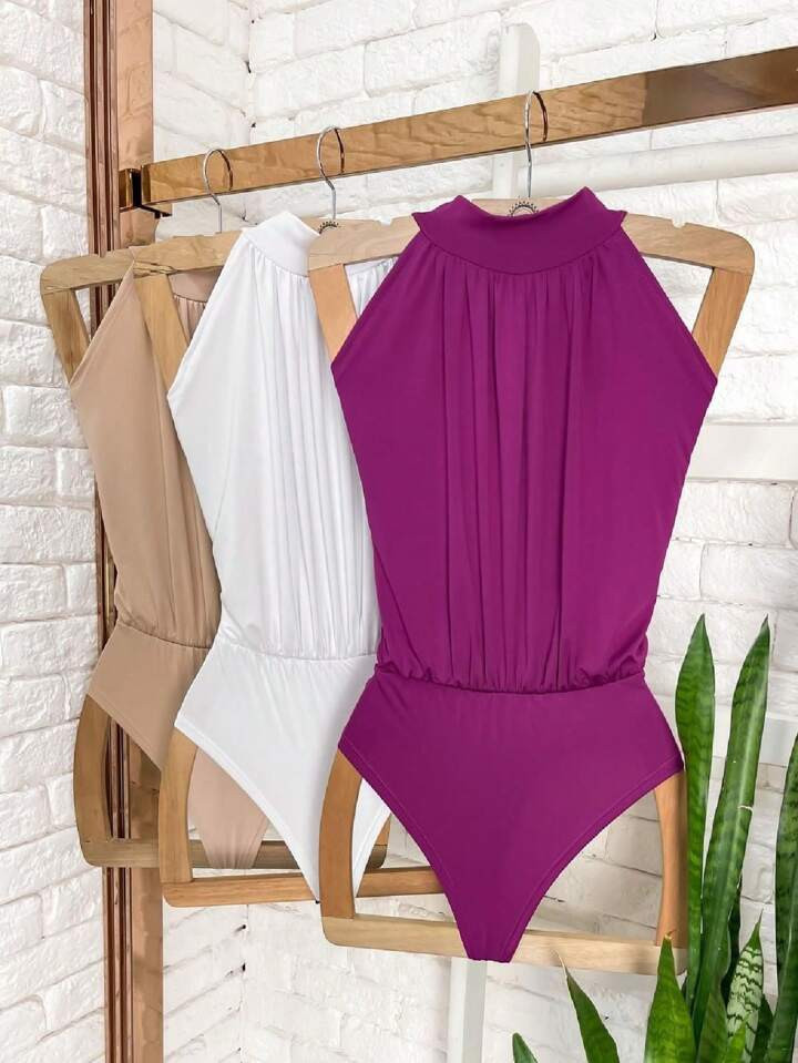 Body Feminino Com Gola Alta Drapeado Tecido Fresquinho Body Feminino Camiseta Collant Cavado Supl... | SHEIN