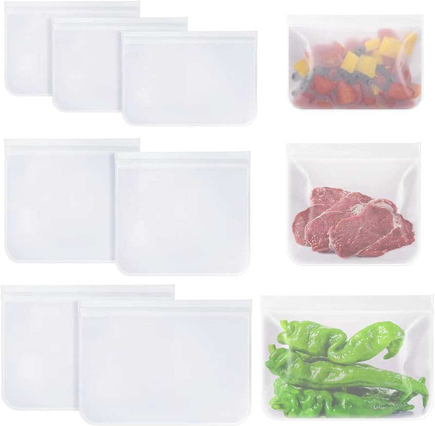 Reusable Sandwich Bags, 7 Pack Freezer Ziplock Bags, Clear Plastic Food Bags Sealable, Extra Thic... | Amazon (UK)