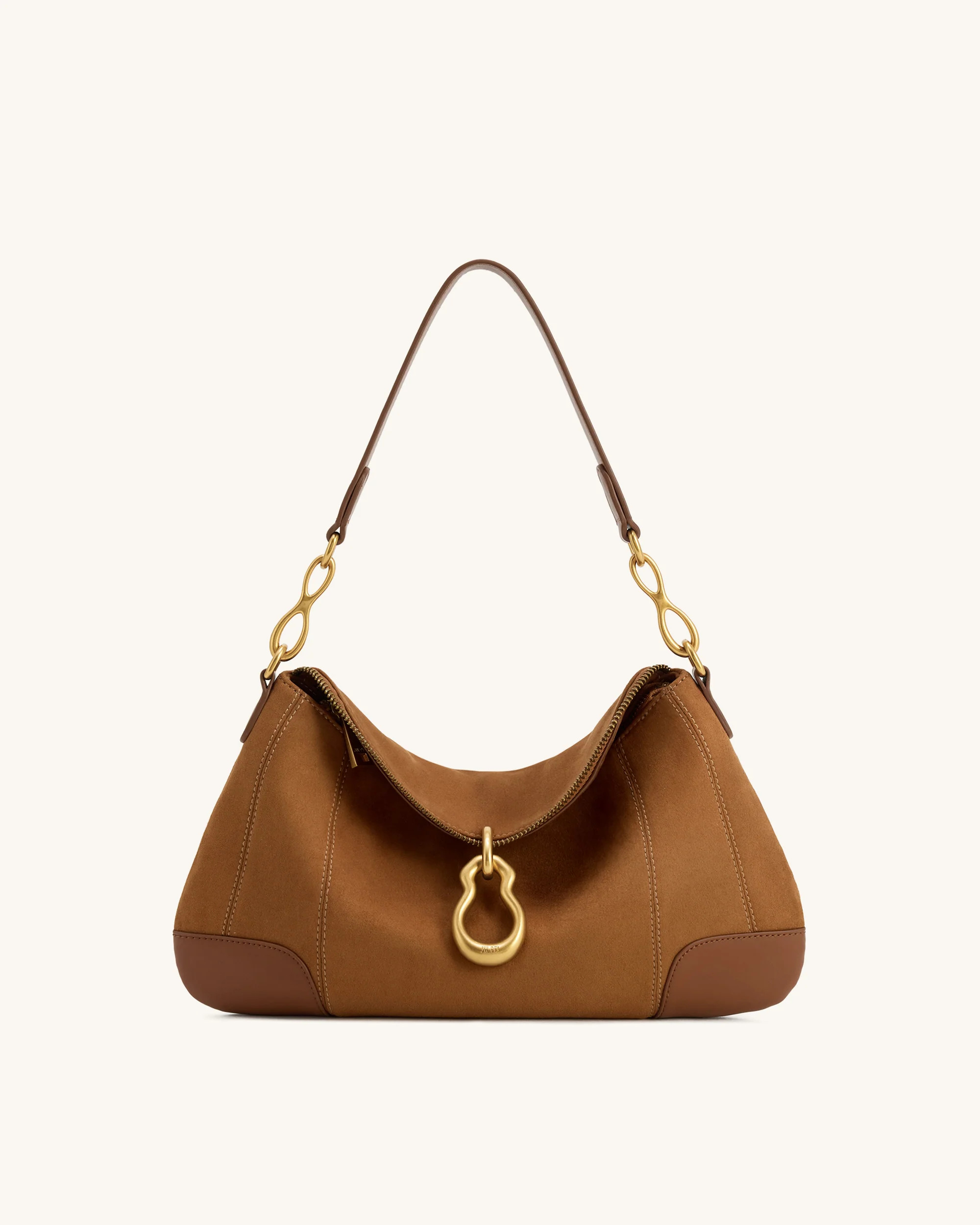 Jayla Faux Suede Metal Pendant Embellished Shoulder Bag - Brown | JW PEI US