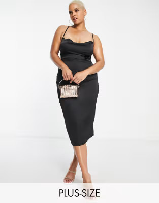NaaNaa Plus satin cowl neck midi dress in black | ASOS (Global)